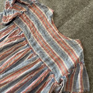 Free People Flowy Mini Dress Boho Raw Hem Multicolor Stripes Short Sleeve Size S